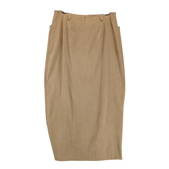Liz Claiborne Sport Tan Faux Suede Pencil Midi Skirt Sz 12 31" W 15" Front Slit - Picture 2 of 10